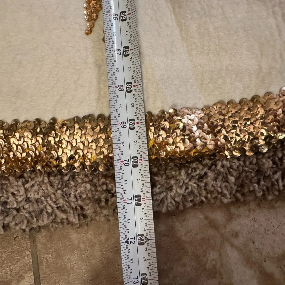 STUNNING Heavy Gold Beaded Table Ivory Large Tablecloth Topper Thick Felt Fabric